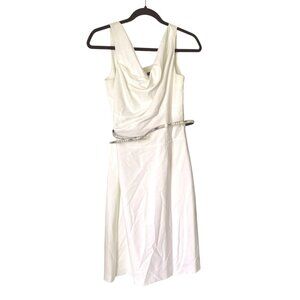 Antonio Melani White Sleeveless Midi Dress With Snake Print Belt Size 6